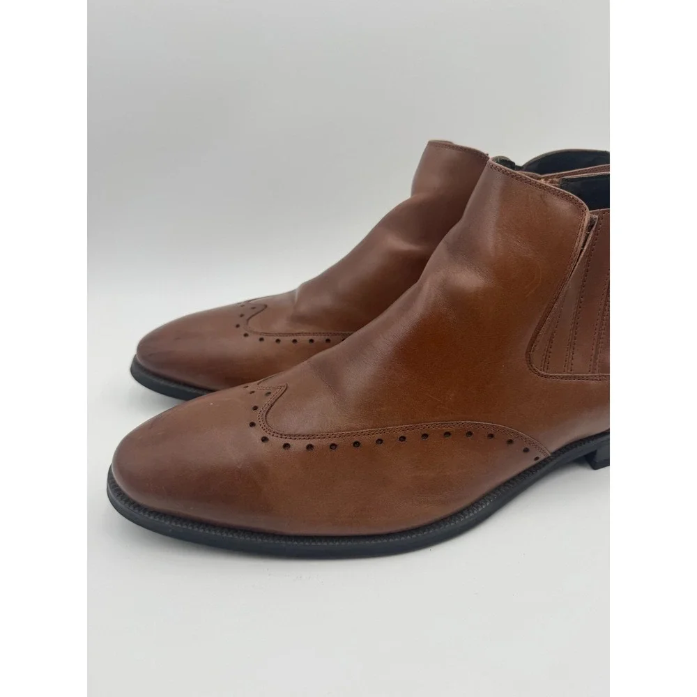 Stacy Adams 24992-221 Mens 13 M Chelsea Boot Brown Leather Side Zip Ankle Brogue